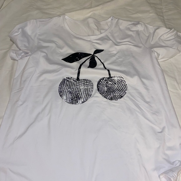 White Cherry Print Short Sleeve Tee - Picture 1 of 3